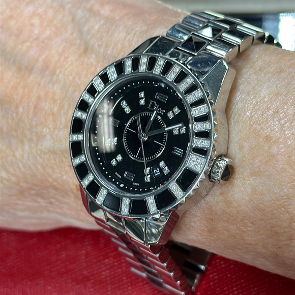 Dior Ladies Stainless and Onyx Watch with Diamonds. Cd113115. Quartz movement. - Picture 4 of 4